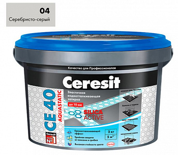 Затирка Ceresit Aquastatic СE 40 серебристо-серая №04 ведро 2 кг